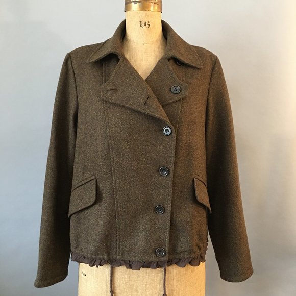 GAP Jackets & Blazers - GAP Military Style Brown Wool Tweed Bomber Style Jacket, Ruffled Hem, Size Large